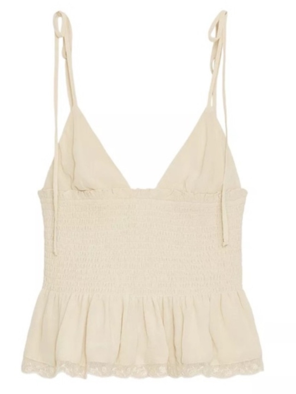 Zara Cream Smocked Peplum Tie-Shoulder Tank Top